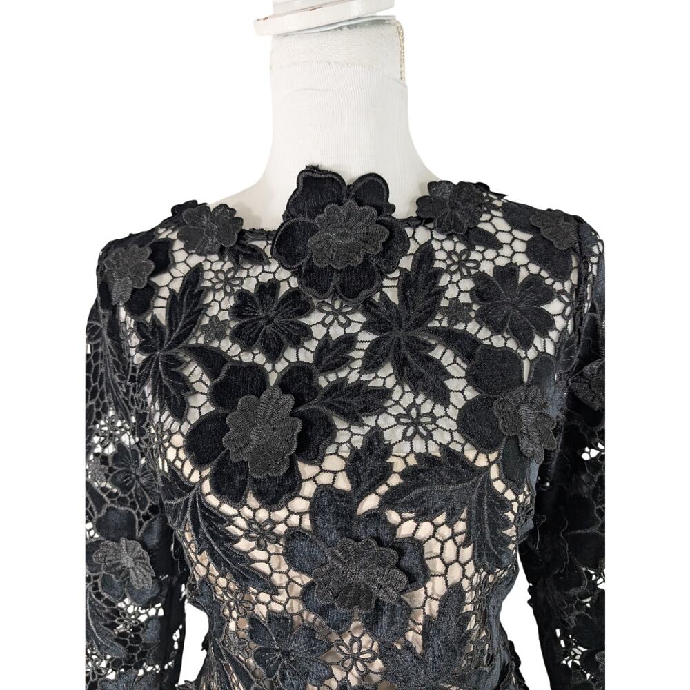 NWT@$269! ANTONIO MELANI/EMILY HERTZ! BLACK FLORAL LACE, RAW SATIN DRESS! SZ 6 - Picture 6 of 16